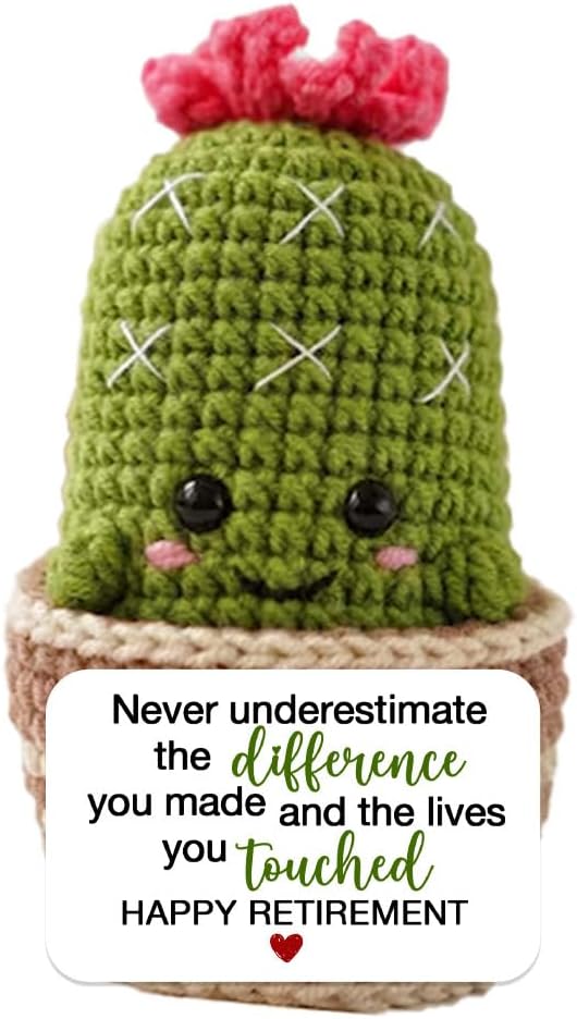 OASSIE Retirement Gift for Woman - Emotional Support Crochet Cactus with Card - Christmas Retirement Gifts for Women Men, Retired Goodbye Going Away Farewell Gifts for Coworkers Boss Teachers Nurses