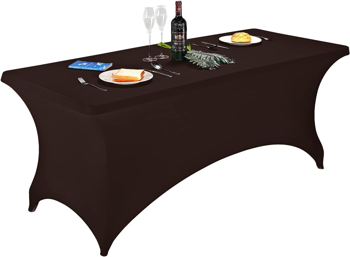 FORLIFE Spandex Table Cover - Fitted 6ft Rectangular Tablecloth, Stretch Patio Cover, Universal for Wedding, Banquet, Party (Chocolate)