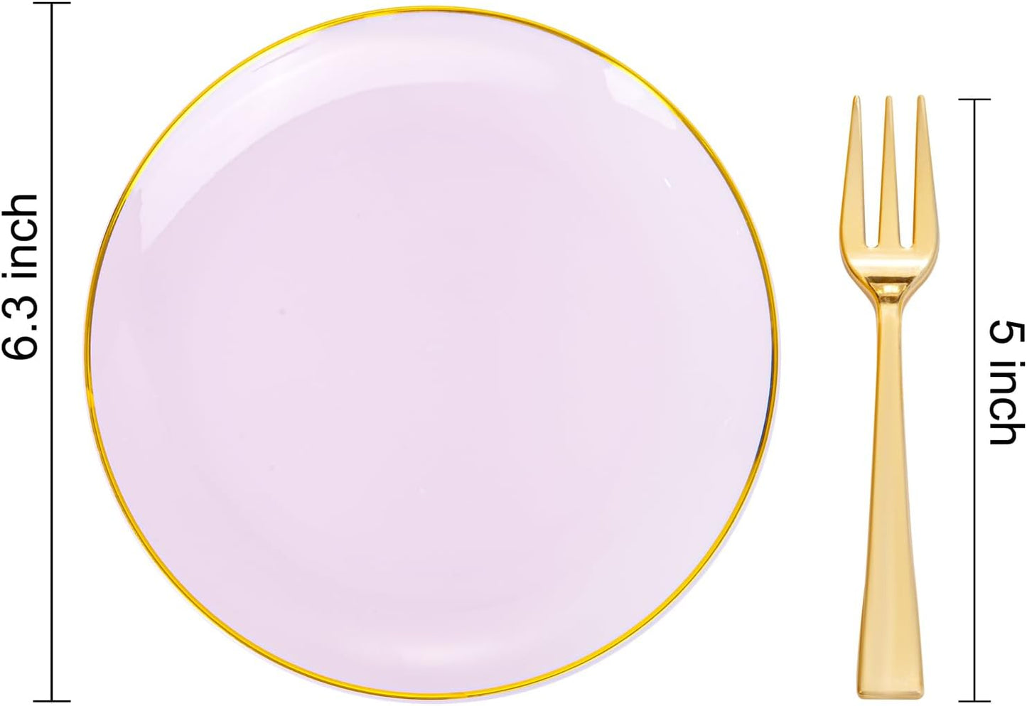 Festiva 200Pcs Purple Gold Dessert Plates 6.3" with Plastic Forks 5"- Disposable Lavender Purple Cake/Appetizer/Salad Plates - serve 100 guests for Party&Wedding&Easter