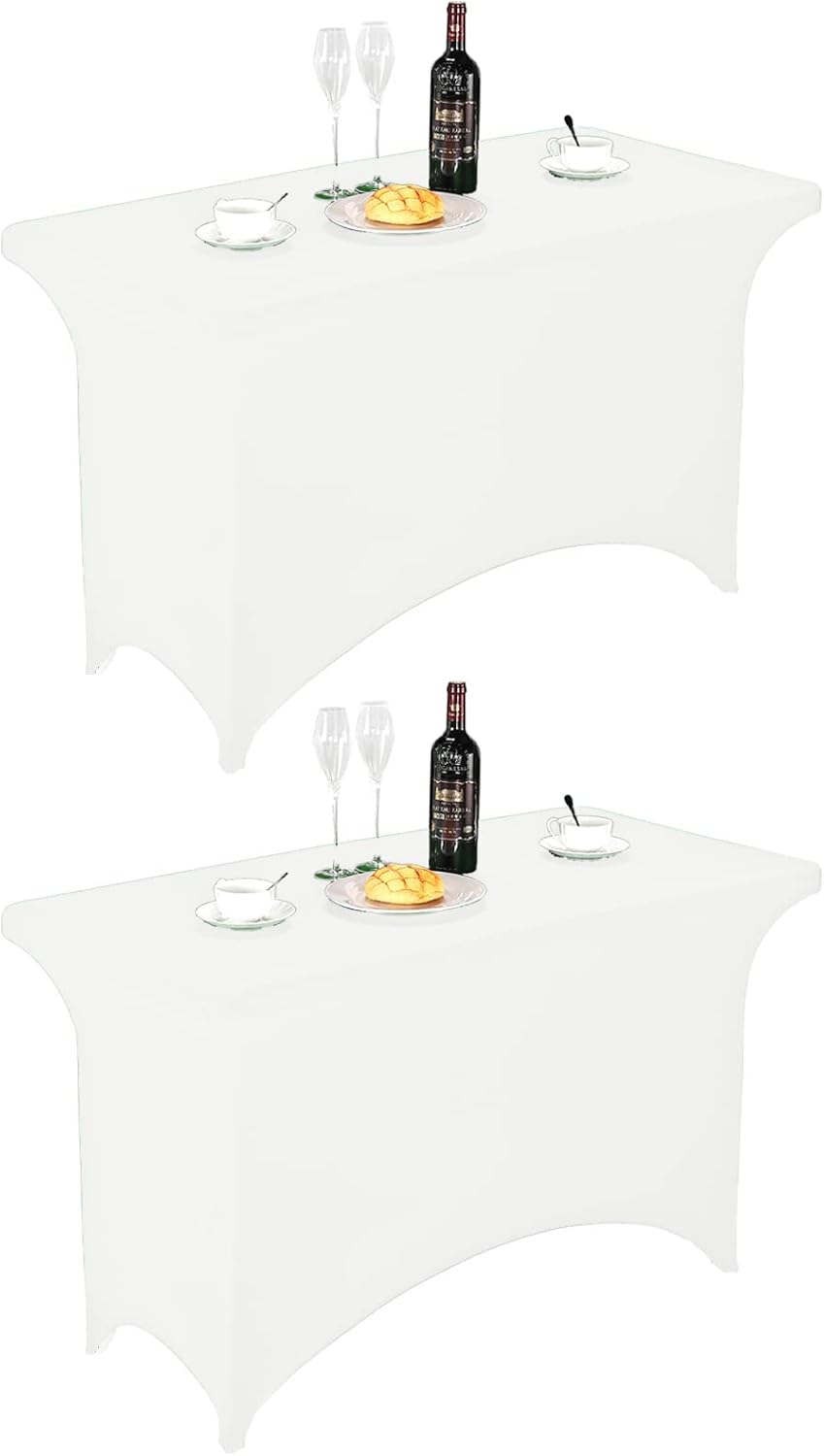 FORLIFE 2Pack Spandex Table Covers，Fitted Tablecloth for Rectangular Tables, Stretch Patio Table Covers, Universal Spandex Table Cover for Wedding, Banquet, Party (4ft, White)