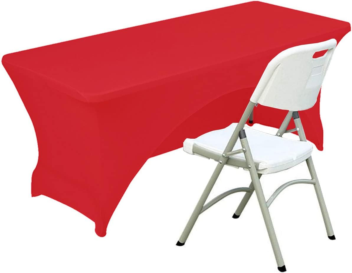 Spandex Table Cover 6 ft. Fitted Polyester Tablecloth Stretch Table Cover Table Topper Open Back - Red