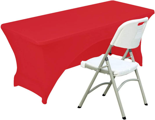 Spandex Table Cover 6 ft. Fitted Polyester Tablecloth Stretch Table Cover Table Topper Open Back - Red
