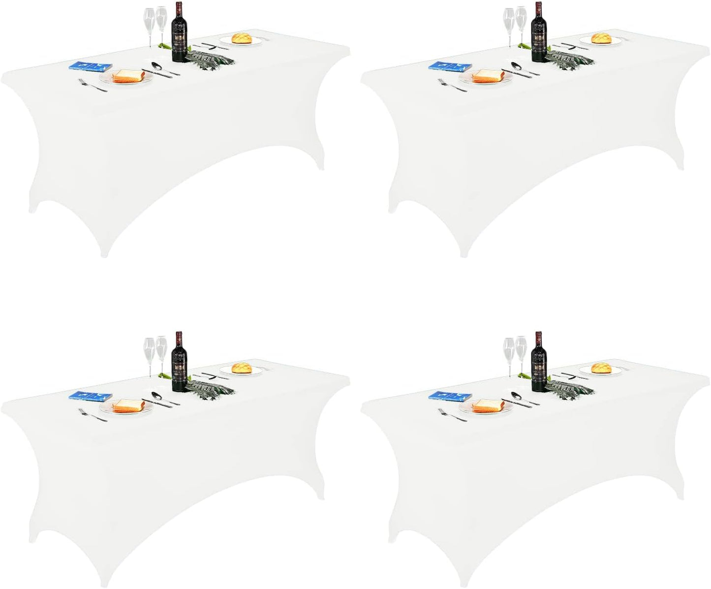 FORLIFE 4Pack Spandex Table Covers，Fitted Tablecloth for Rectangular Tables, Stretch Patio Table Covers, Universal Spandex Table Cover for Wedding, Banquet, Party (6ft, White)