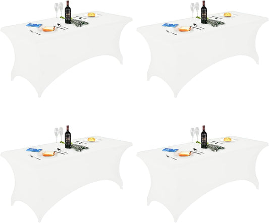 FORLIFE 4Pack Spandex Table Covers，Fitted Tablecloth for Rectangular Tables, Stretch Patio Table Covers, Universal Spandex Table Cover for Wedding, Banquet, Party (6ft, White)