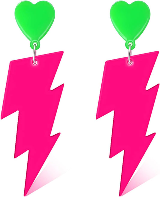 80s Neon Earrings for Women Acrylic Lightning Bolt Drop Earrings Retro 80s 90s Glow Party Accessories Neon Jewelry for Halloween Costume Outfit