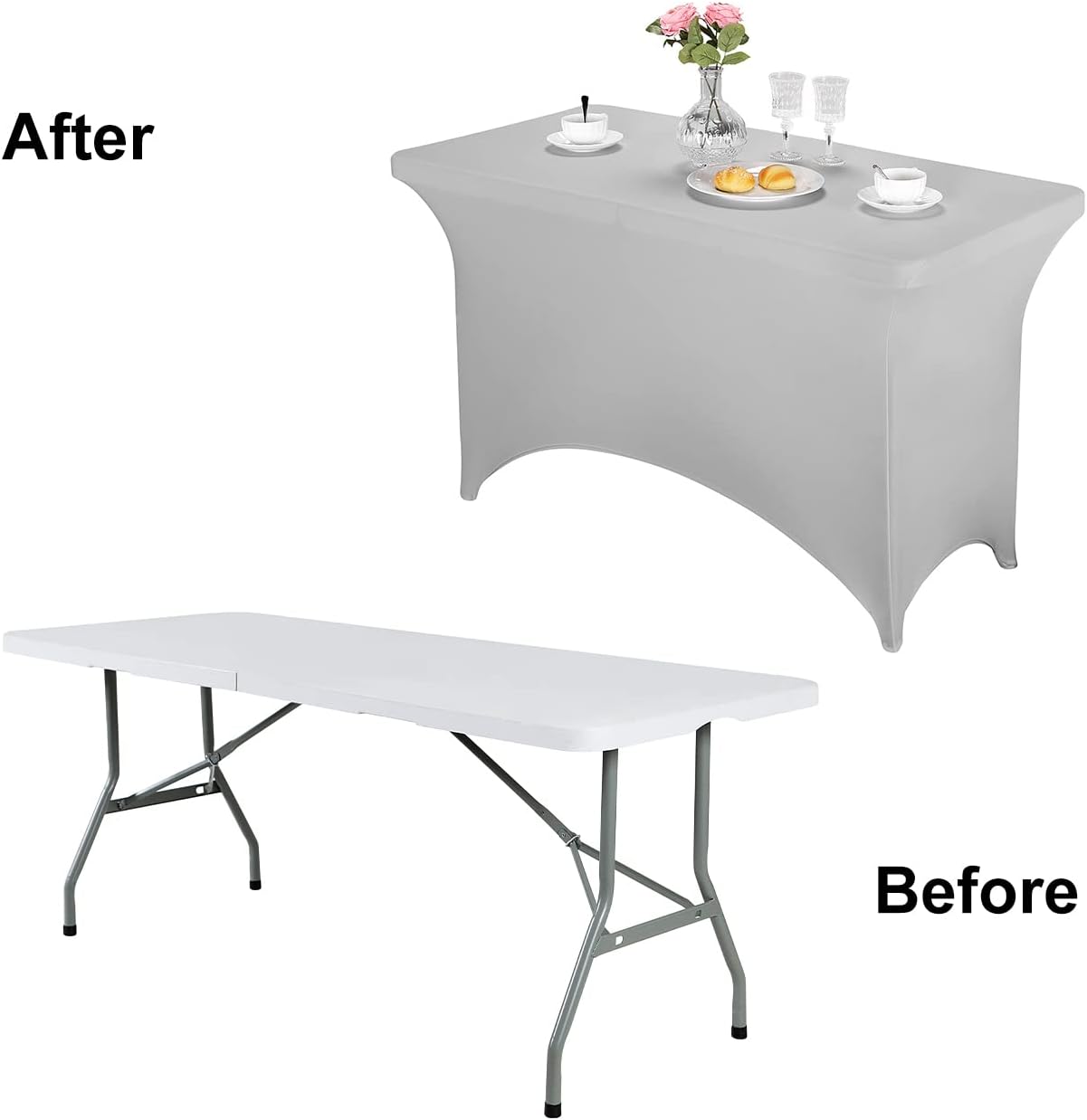 FORLIFE Spandex Table Covers，Fitted Tablecloth for Rectangular Tables, Stretch Patio Table Covers, Universal Spandex Table Cover for Wedding, Banquet, Party (4ft, Silver)