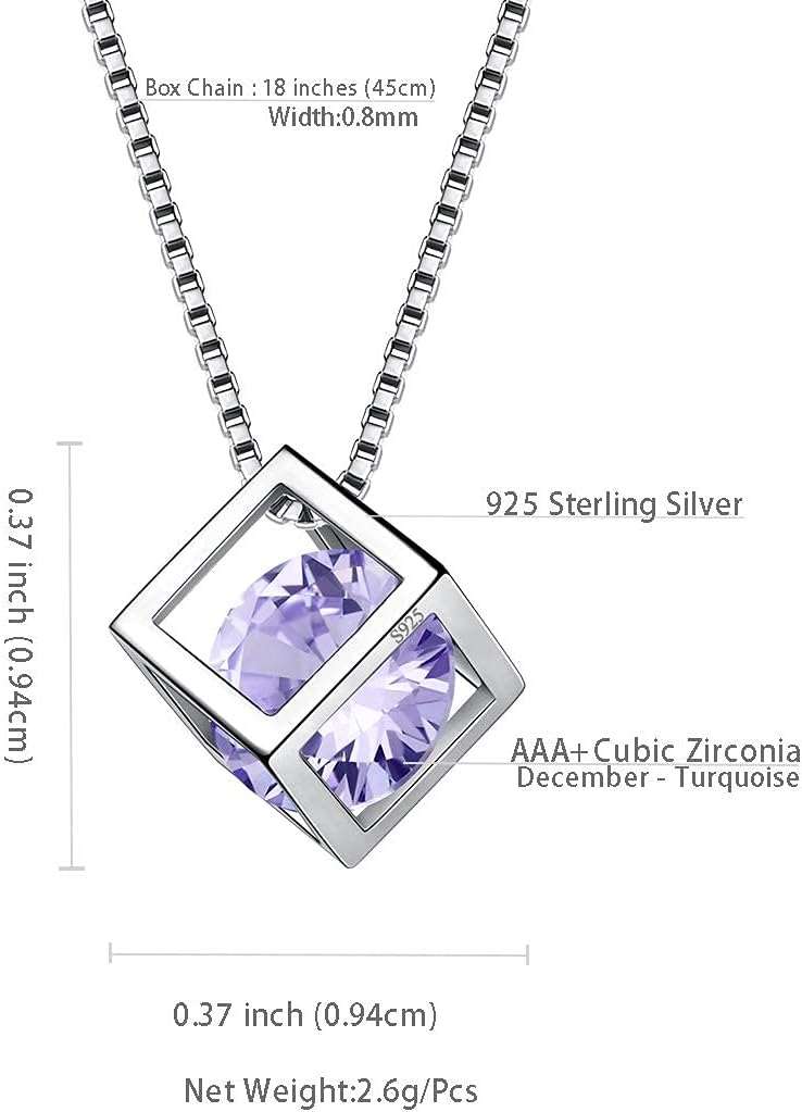 Aurora Tears Birthstone Necklace/Earring 925 Sterling Silver Women Cross/3D Cube/Cresent Moon Birth Stone Jewelry Mens Birthday Gift Anniversary Present