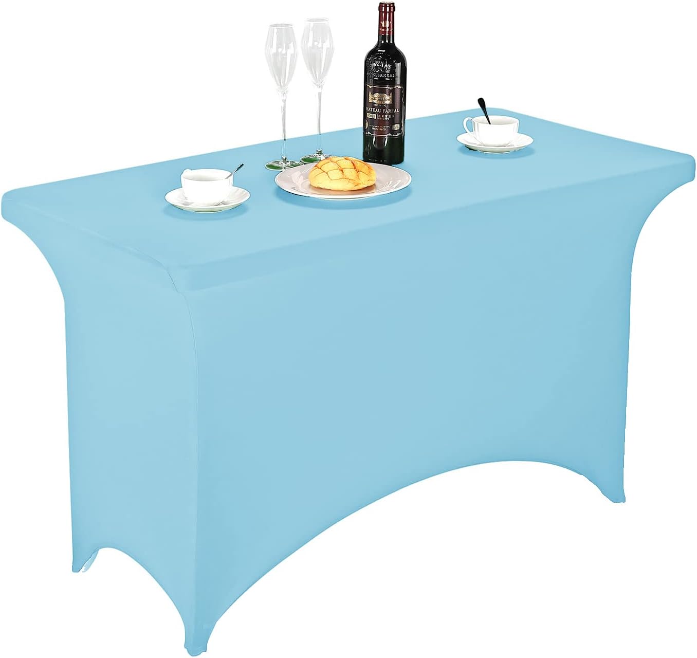 FORLIFE Spandex Table Covers，Fitted Tablecloth for Rectangular Tables, Stretch Patio Table Covers, Universal Spandex Table Cover for Wedding, Banquet, Party (4ft, Blue Mist)