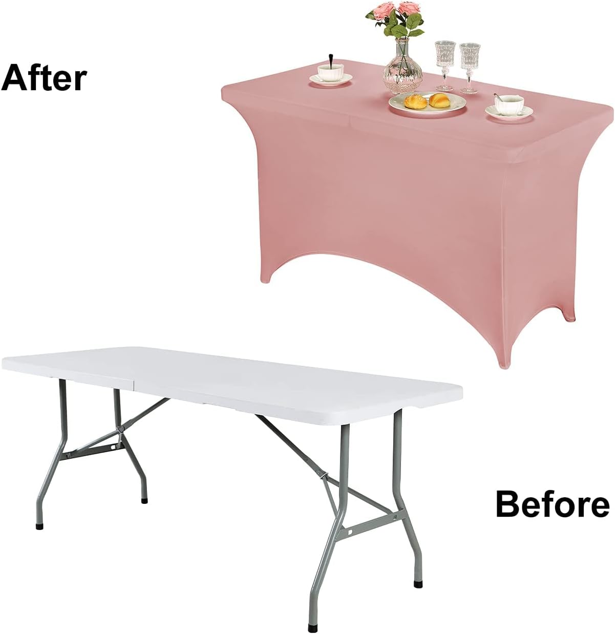 FORLIFE 2Pack Spandex Table Covers，Fitted Tablecloth for Rectangular Tables, Stretch Patio Table Covers, Universal Spandex Table Cover for Wedding, Banquet, Party (4ft, Dusty Pink)
