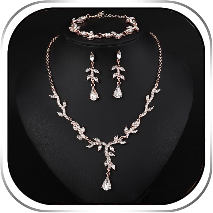 Crystal Necklace Earrings Bracelet Rhinestone Choker Necklace Bridal Wedding Jewelry Set For Brides Bridesmaid Women Party Accessory