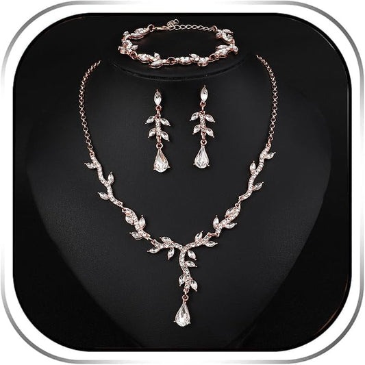 Crystal Necklace Earrings Bracelet Rhinestone Choker Necklace Bridal Wedding Jewelry Set For Brides Bridesmaid Women Party Accessory
