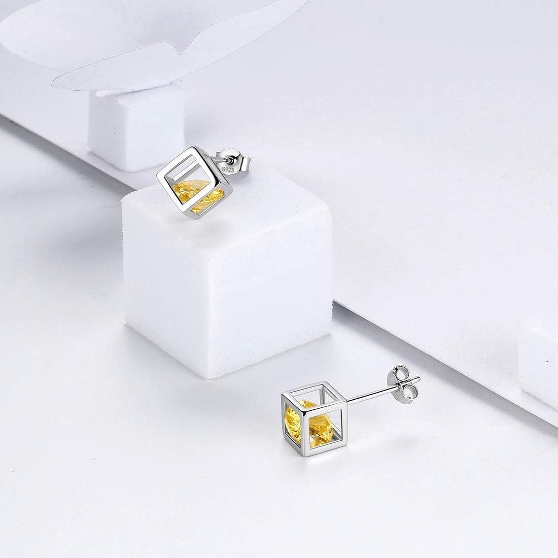 Aurora Tears Birthstone Necklace/Earring 925 Sterling Silver Women Cross/3D Cube/Cresent Moon Birth Stone Jewelry Mens Birthday Gift Anniversary Present