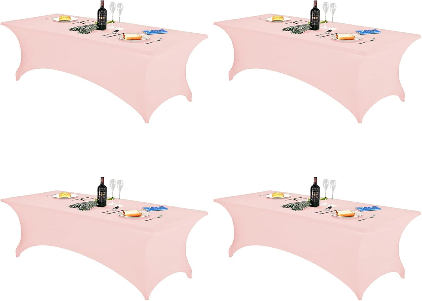 FORLIFE 4Pack Spandex Table Covers，Fitted Tablecloth for Rectangular Tables, Stretch Patio Table Covers, Universal Spandex Table Cover for Wedding, Banquet, Party (8ft, BlushPink)