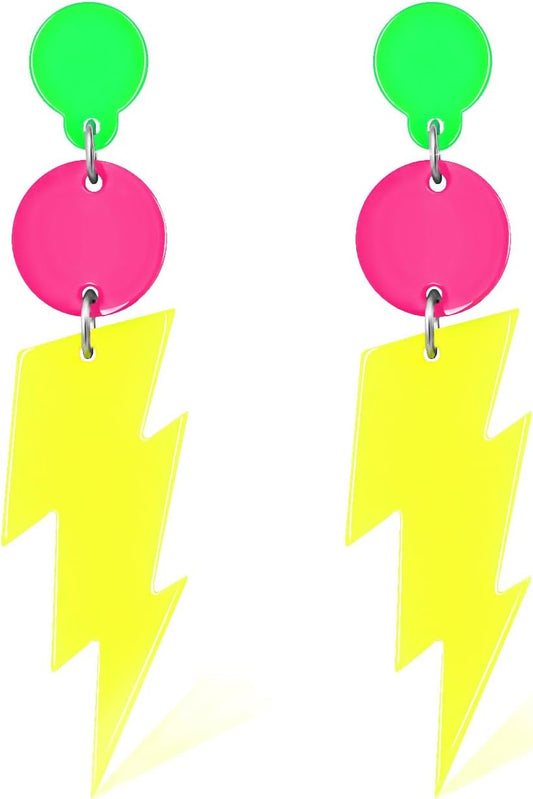 80s Neon Earrings for Women Acrylic Lightning Bolt Drop Earrings Retro 80s 90s Glow Party Accessories Neon Jewelry for Halloween Costume Outfit