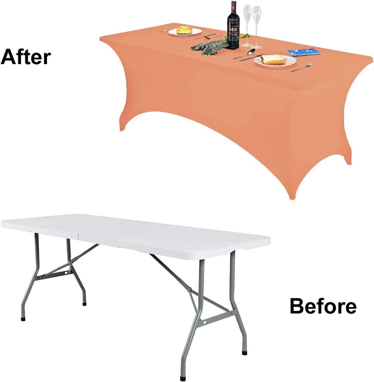 FORLIFE Spandex Table Cover - Fitted 8ft Rectangular Tablecloth, Stretch Patio Cover, Universal for Wedding, Banquet, Party (Peach)