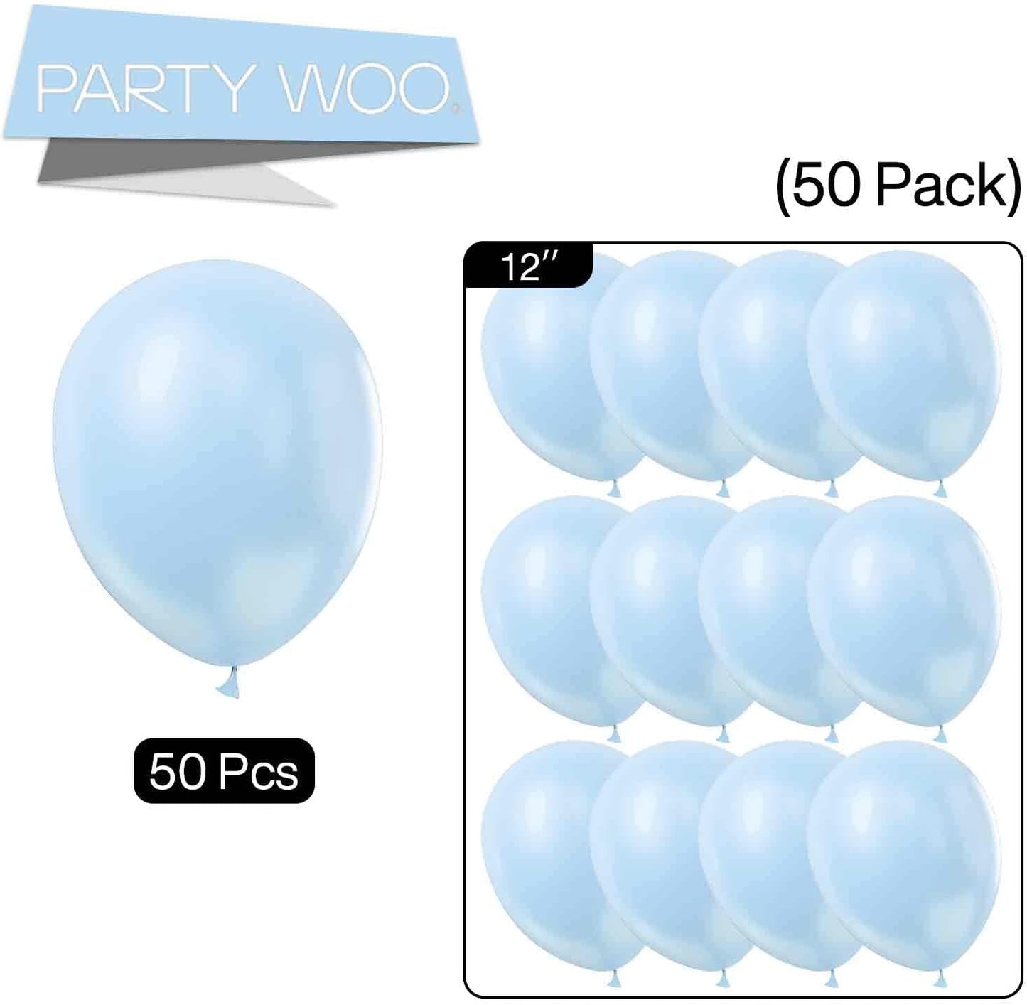 PartyWoo Sky Blue Balloons 50 pcs 12 Inch Pearl Light Blue Balloons for Graduation Gender Reveal Baby Shower Wedding Anniversary Birthday Party Decorations Blue-Z22