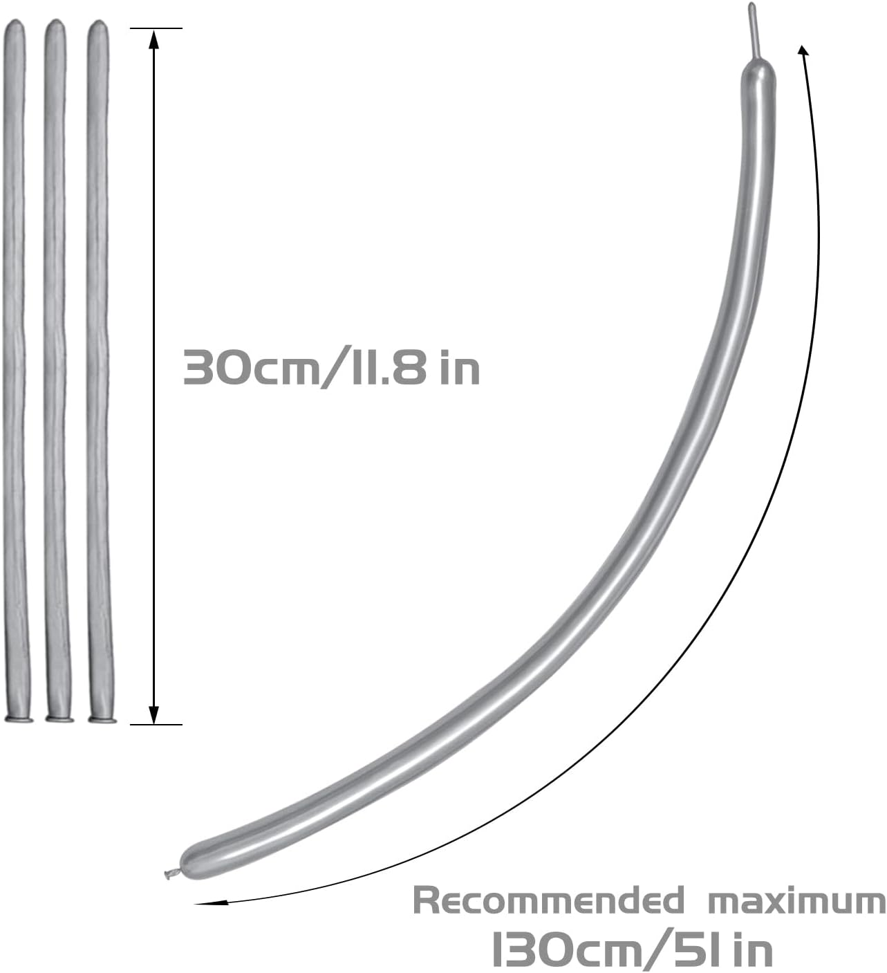 KAWKALSH 260 Metallic Silver Long Balloons for Balloon Garland Thickening Skinny Latex Twisting Animals Modeling Christmas Birthday Wedding Party Festival Decorations 100pcs