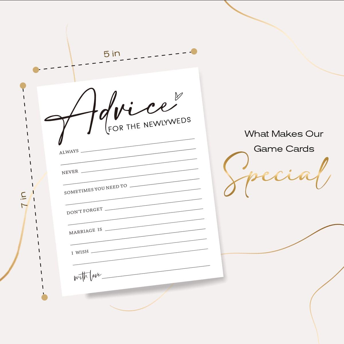 Bridal Shower Advice Cards for Newlyweds - 25 Guests Engagement Party Game, Minimalist White Wedding Party Supplies - A01