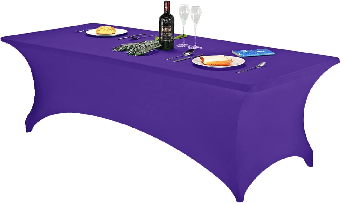 FORLIFE Spandex Table Covers，Fitted Tablecloth for Rectangular Tables, Stretch Patio Table Covers, Universal Spandex Table Cover for Wedding, Banquet, Party (8ft, Purple)