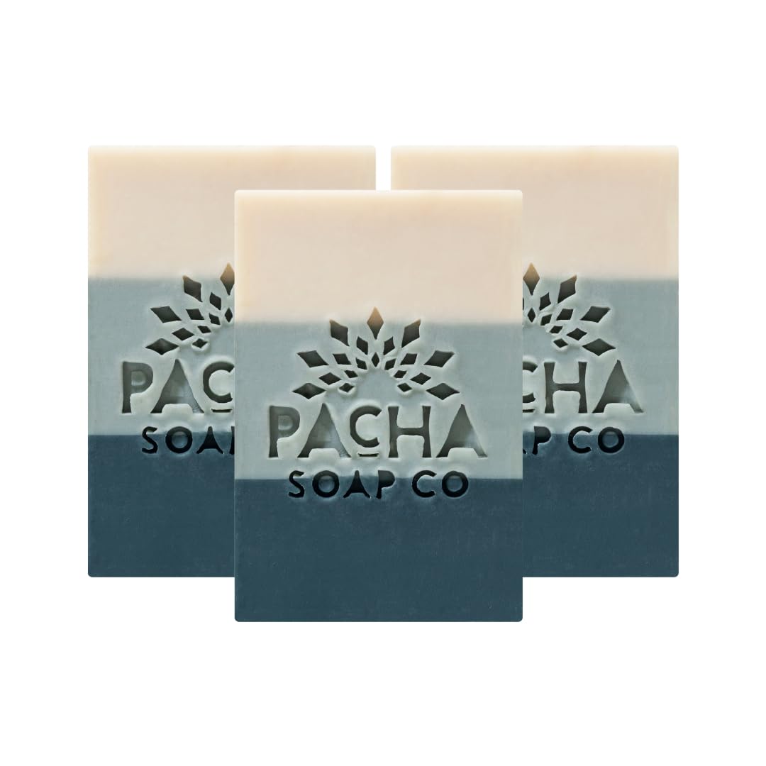 Pacha Soap Co. Bar Soap, Sea Salt & Moss, 4 oz, 3-Pack (12 oz Total) - Premium, Hydrating, Moisturizing, Face Wash, Hand Cleanser, Body Wash, Handcrafted in the USA