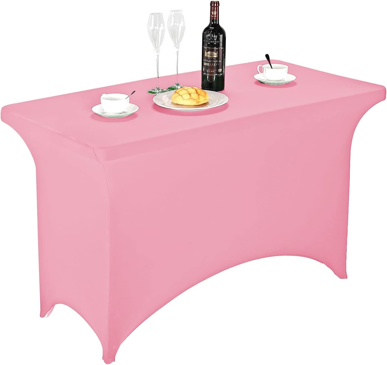 FORLIFE Spandex Table Cover - Fitted 4ft Rectangular Tablecloth, Stretch Patio Cover, Universal for Wedding, Banquet, Party (Pink)
