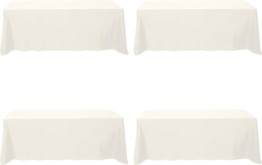 BRILLMAX 4 Pack Ivory Tablecloths for 8 Foot Rectangle Tables 90 x 156 Inch - 8ft Rectangular Bulk Linen Polyester Fabric Washable Cloth Cover for Wedding Reception Banquet Birthday Party