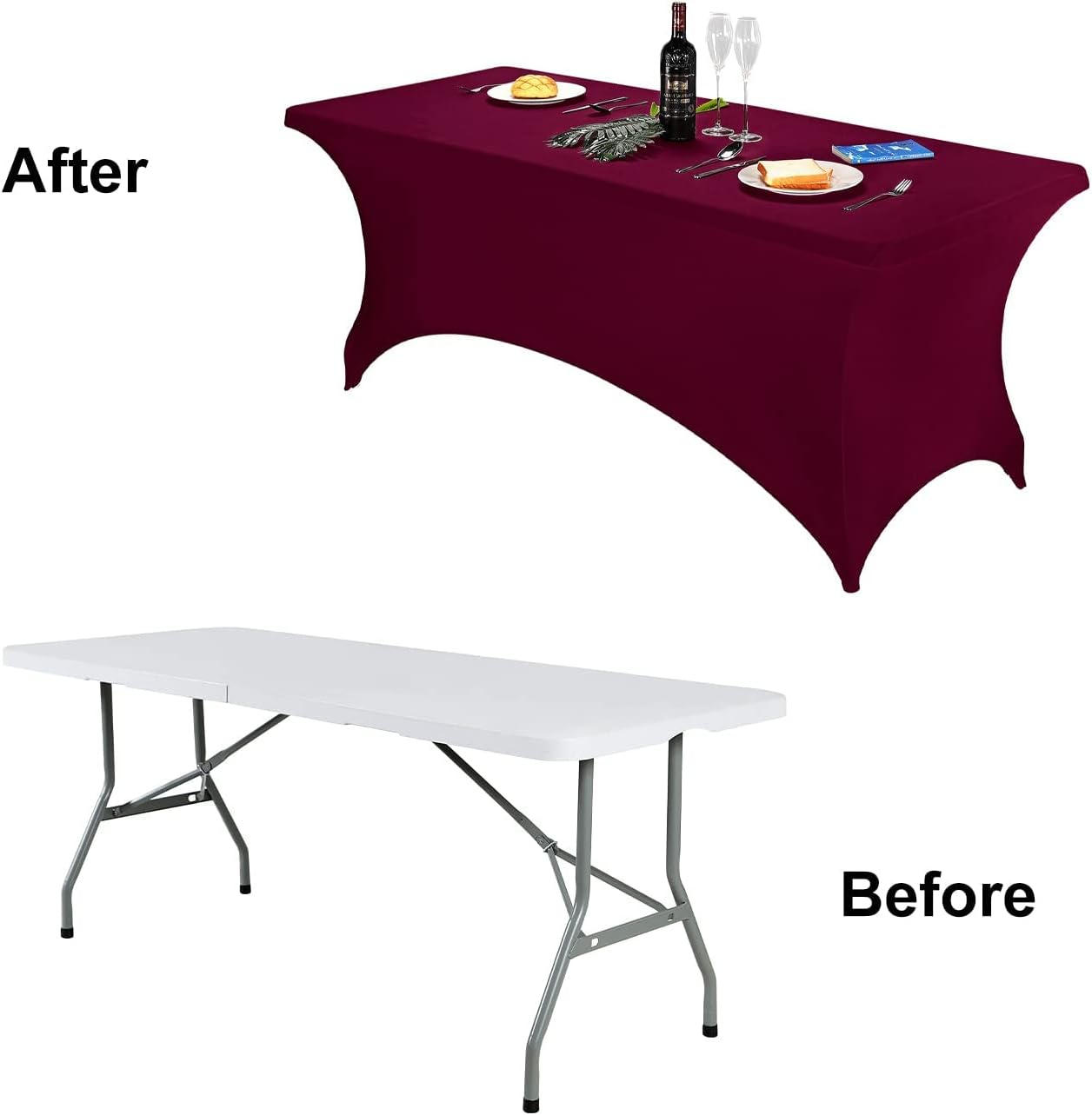 FORLIFE 2Pack Spandex Table Covers，Fitted Tablecloth for Rectangular Tables, Stretch Patio Table Covers, Universal Spandex Table Cover for Wedding, Banquet, Party (8ft, Burgundy)