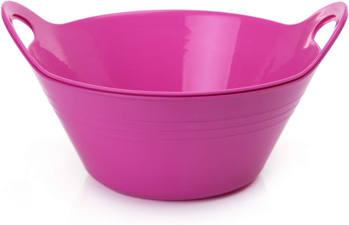 Mintra Home Plastic Bowls with Handles (1.8L Medium 2pk, Fuchsia)