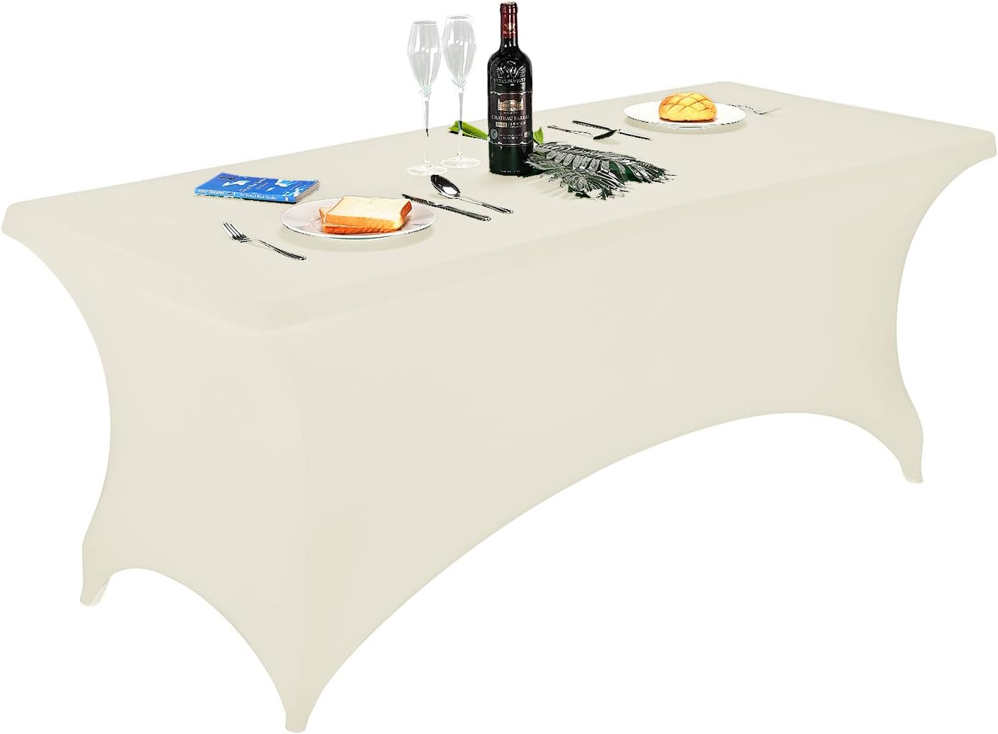 FORLIFE 6FT Spandex Tablecloth, Fitted Rectangular Table Cover for 72"L X 30"W X 30"H Tables, Universal Stretch Patio Table Cover for Wedding, Banquet, Party (Ivory)