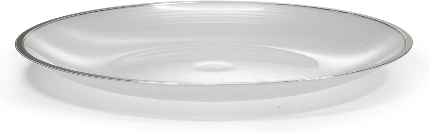 " OCCASIONS " 50 Plates Pack (25 Guests)-Wedding Party Disposable Plastic Plate Set -25 x 10'' Dinner + 25 x 7'' Salad & Dessert plates (Belize in White Pearl & Silver)