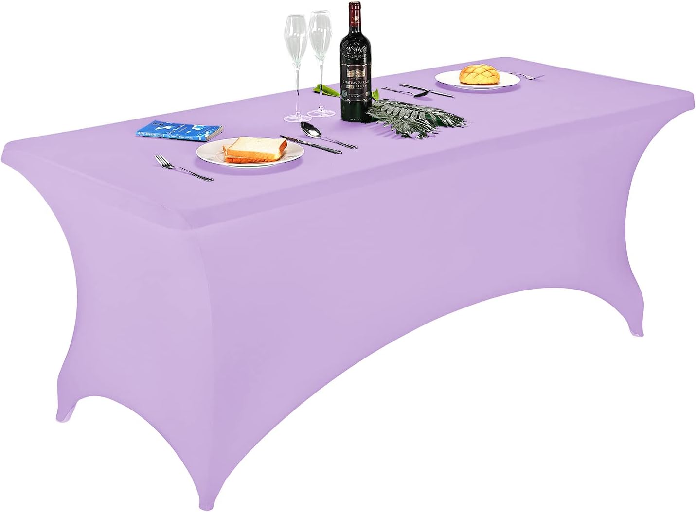 FORLIFE Spandex Table Cover - Fitted 6ft Rectangular Tablecloth, Stretch Patio Cover, Universal for Wedding, Banquet, Party (Lavender)