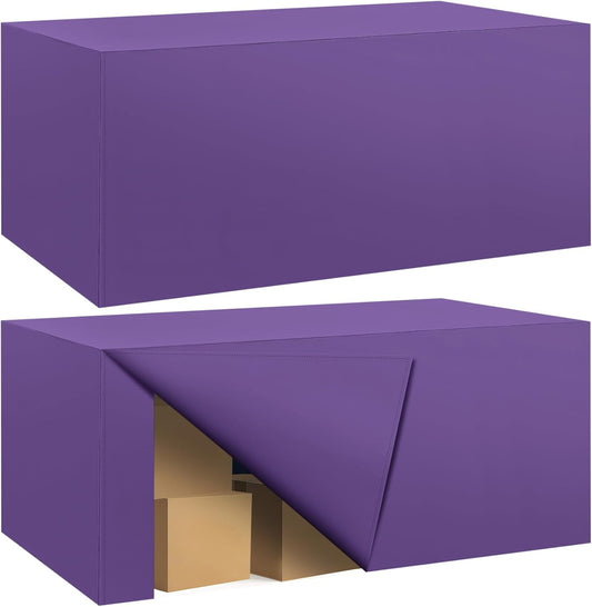 Ascoza 2 Pack Fitted Tablecloth for 8 Foot Rectangle 96 x 30 Inch Purple Table Covers Water Resistant Polyester Cloth for Folding, Parties,Display, Trade Show (Purple)