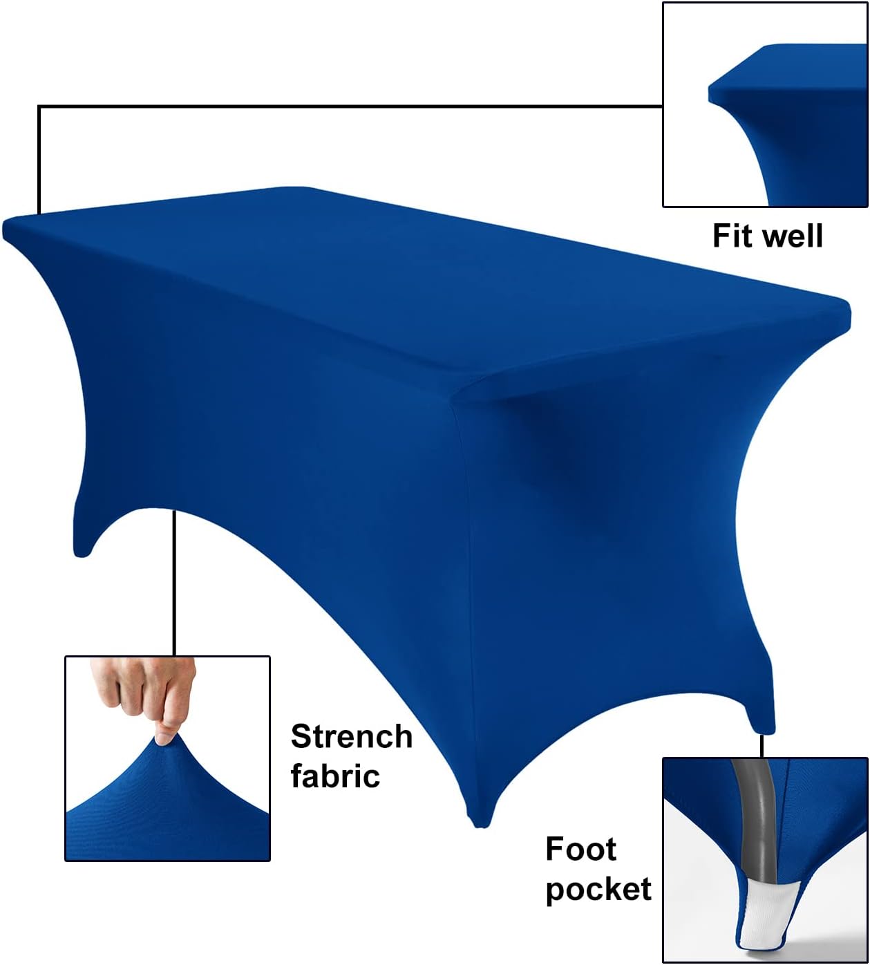 Spandex 6ft Waterproof Table Cover for Party,Wedding, Banquet, and Events(Classicbule)