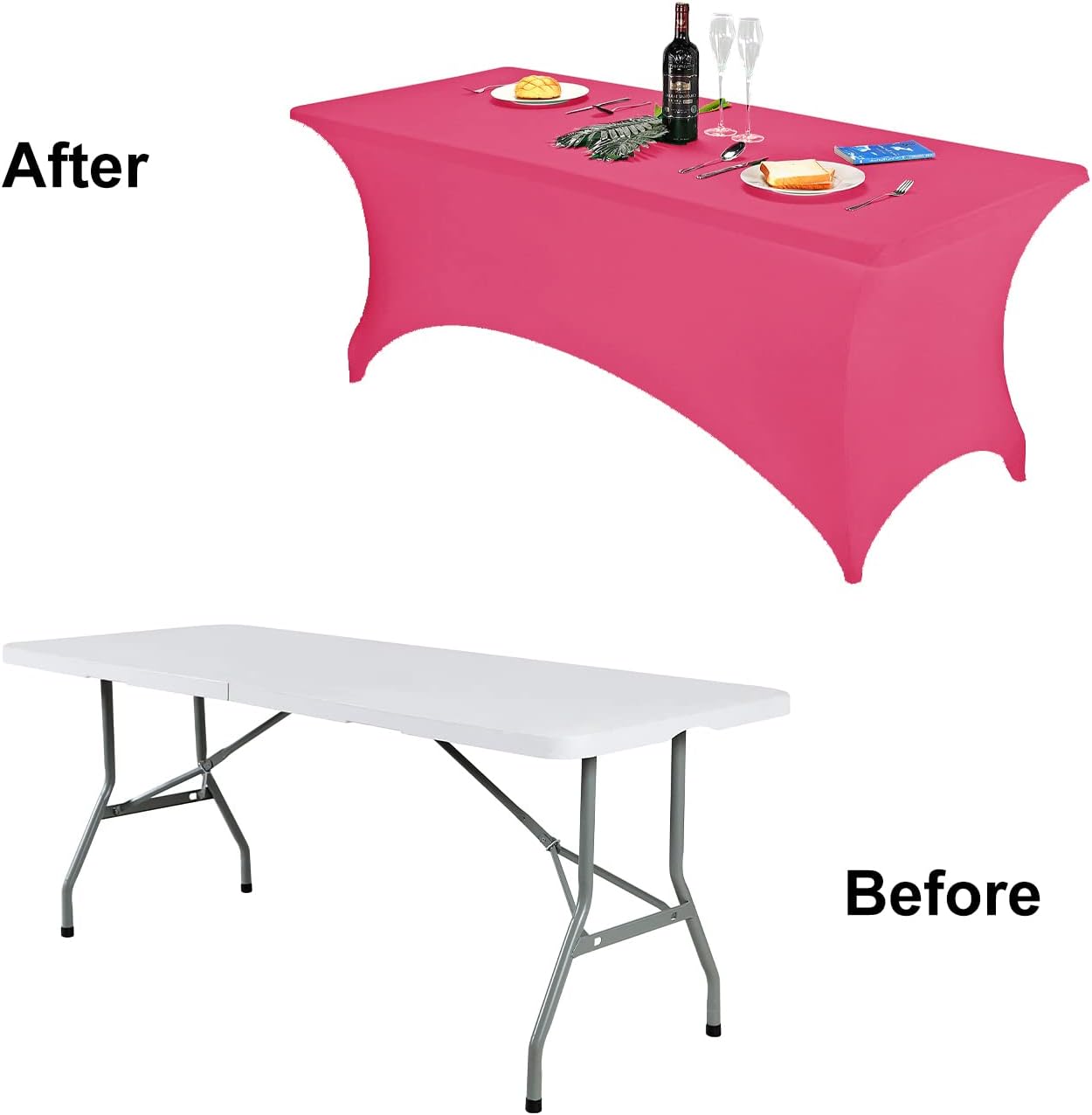 FORLIFE Spandex Table Cover - Fitted 6ft Rectangular Tablecloth, Stretch Patio Table Cover for Wedding, Banquet, Party (Hot Pink)