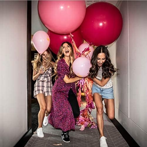 24 Inch Latex Round Balloons 10 Pack White and Hot Pink Thick Big Balloons for Photo Shoot Wedding Baby Shower Birthday Party Decorations by IN-JOOYAA