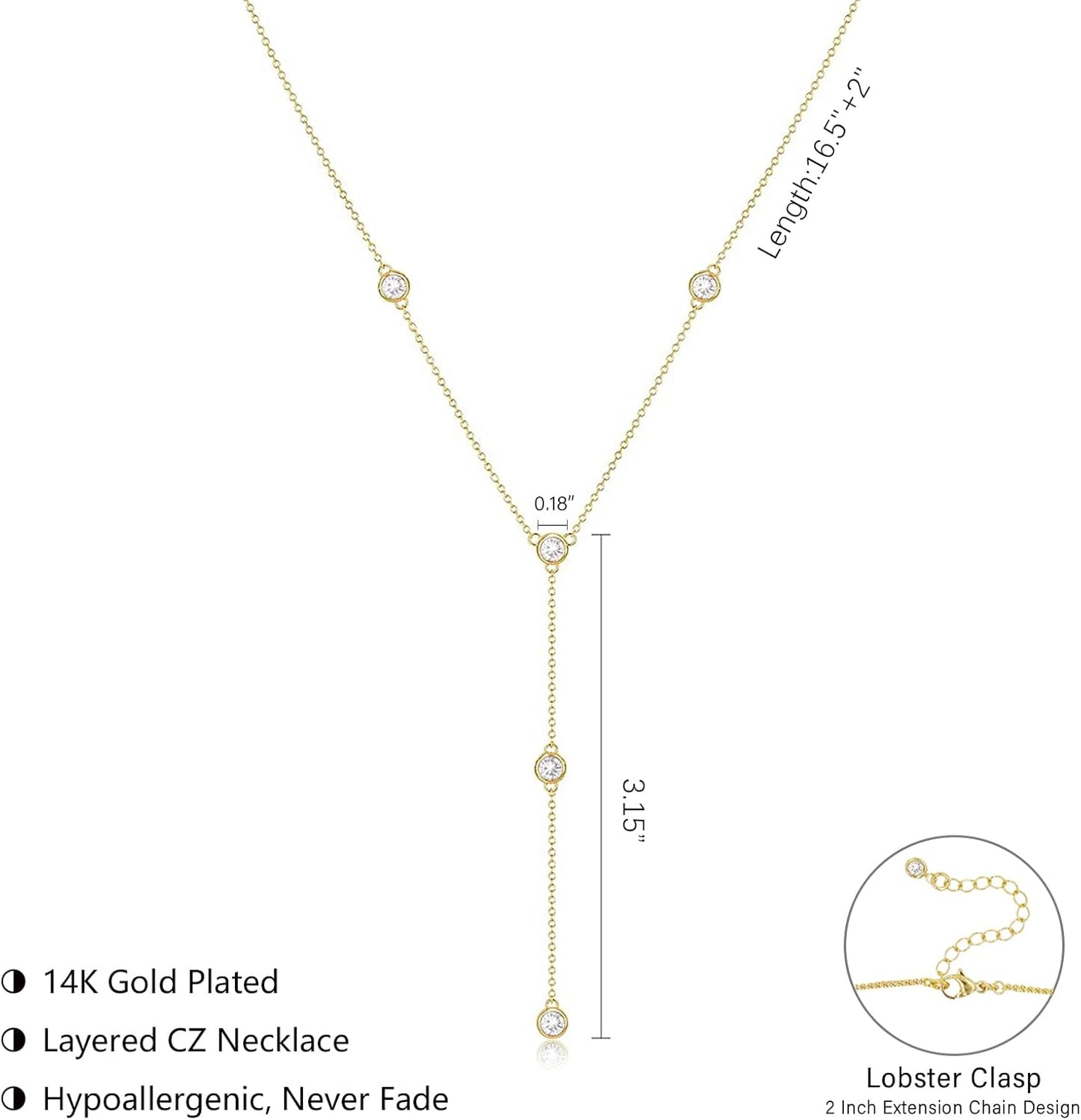 Luxval Lariat Gold Necklace for Women, Dainty Long Necklace 14k Gold Plated/Silver Y-Shaped Pendant Necklaces Trendy Beaded Chain Drop Necklaces Jewelry for Women Gifts