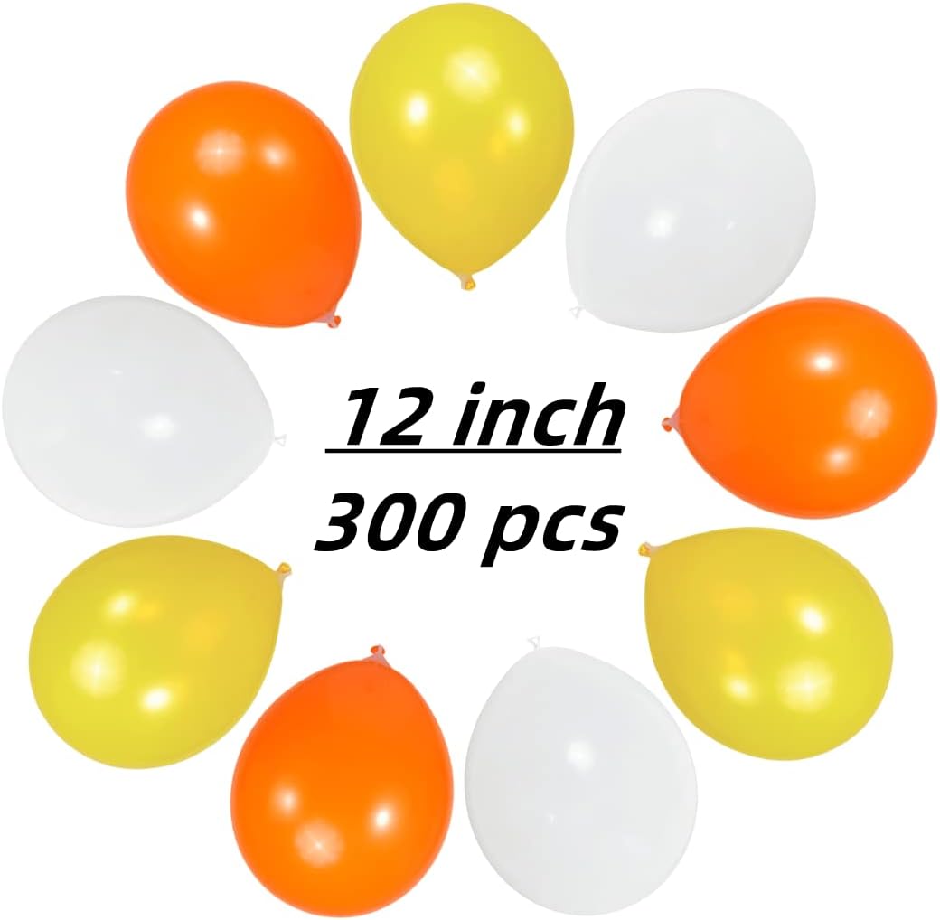 300 Pack Yellow Orange White Balloons 100 of each of the 3 colors 12 inch Yellow Orange White Latex Party Balloon Bulk for Various Party Events Decorations