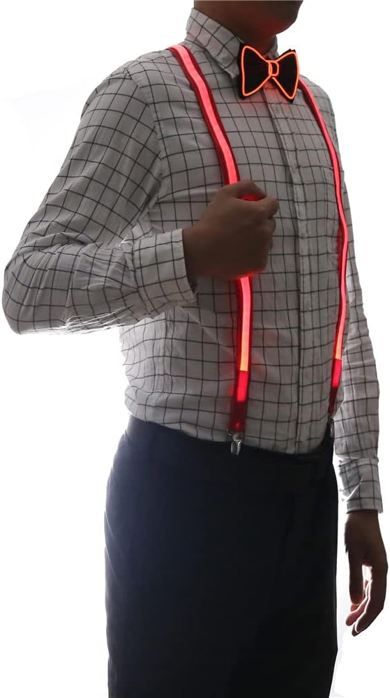 2 Pcs/Set, Light Up Men's LED Suspenders And Bow Tie, Perfect for Music Festival Halloween Costume Party, Christmas