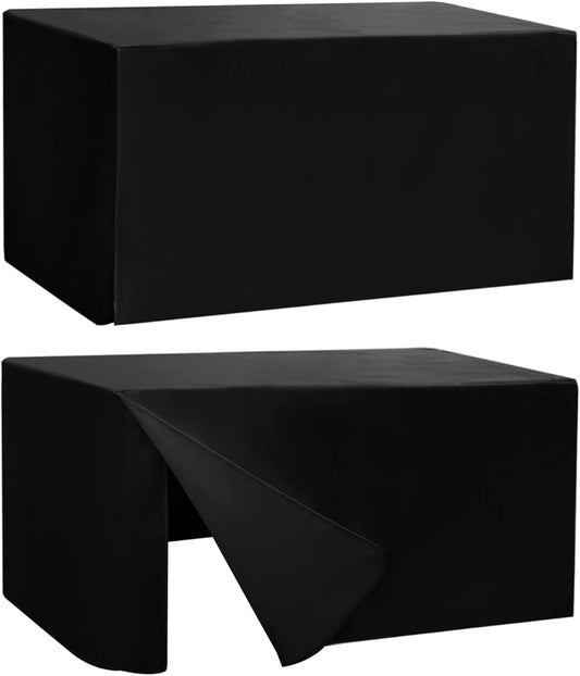 HolidayIdeas Fitted Table Covers - 96 x 30 Inch - 2 Pack Rectangle Tablecloths, Versatile Polyester Fabric Table Cloth for Parties, Holiday Dinner, Trade Show (Black)