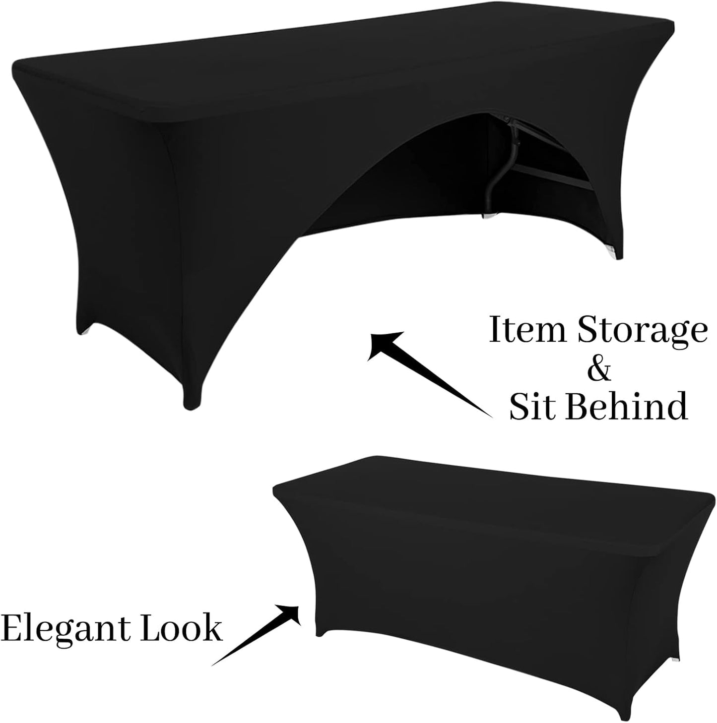 Spandex Table Cover 5 ft. Fitted Polyester Tablecloth Stretch Table Cover Table Topper Open Back - Black