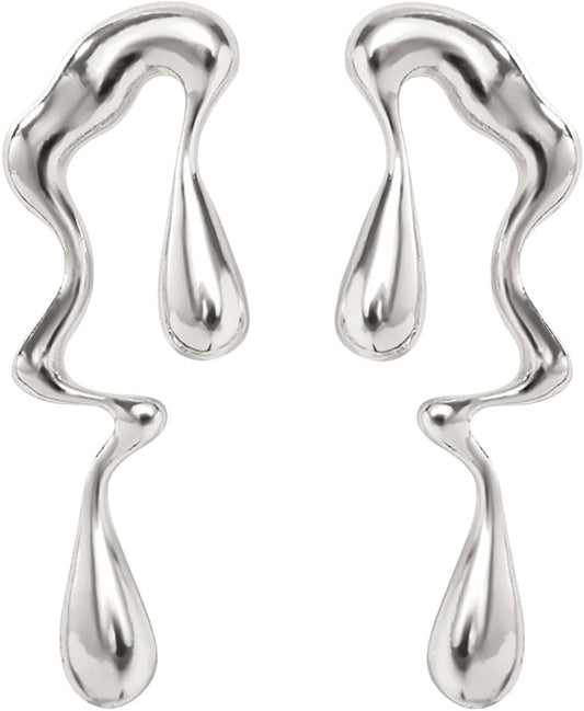 Irregular WaterDrop Earrings Melted Liquid Asymmetrical Drop Earrings for Women Embrace Minimalist Statement Earrings Jewelry