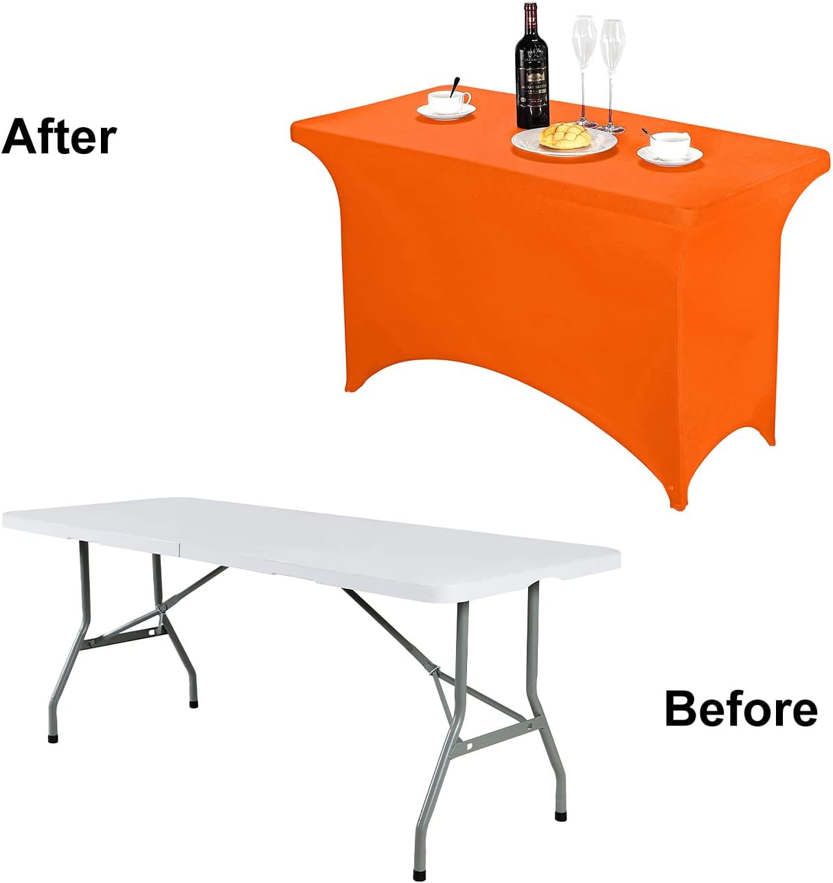 FORLIFE Spandex Table Covers，Fitted Tablecloth for Rectangular Tables, Stretch Patio Table Covers, Universal Spandex Table Cover for Wedding, Banquet, Party (4ft, Orange)