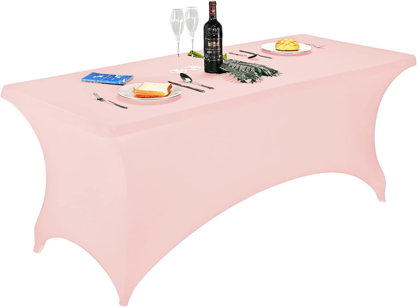 FORLIFE Fitted Spandex Table Covers, 6ft Rectangular, Stretch Patio Table Covers, Universal for Wedding, Banquet, Party (Blush Pink)