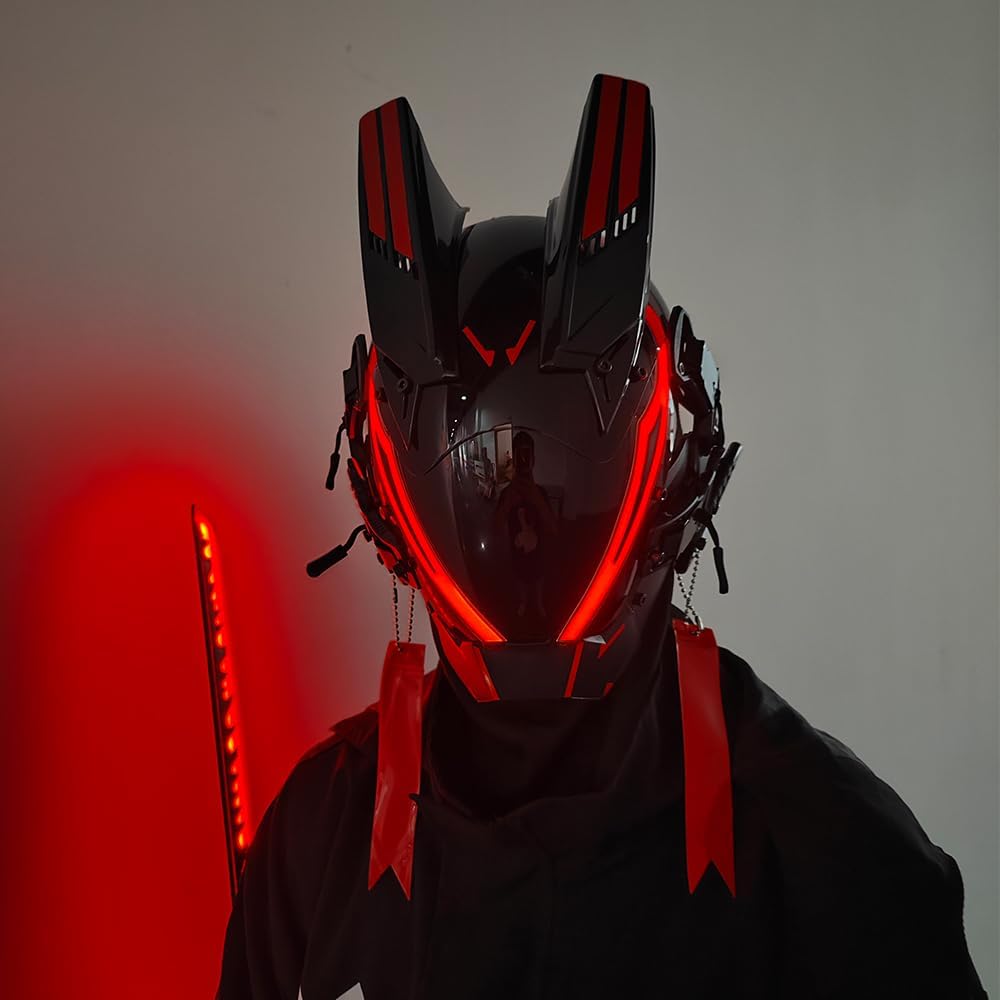 KYEDAY Punk Mask for Men,LED Mask for Women,Futuristic Punk Techwear, Cosplay Halloween Fit Party Music Festival Accessories