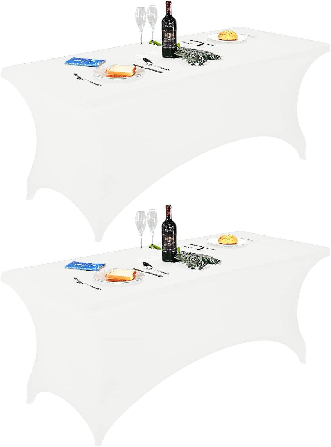 FORLIFE 2Pack Spandex Table Covers，Fitted Tablecloth for Rectangular Tables, Stretch Patio Table Covers, Universal Spandex Table Cover for Wedding, Banquet, Party (6ft, White)