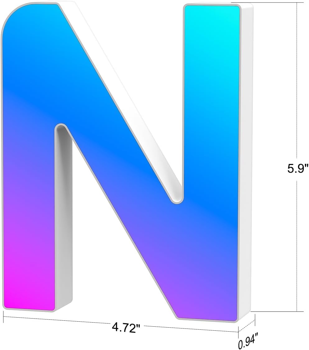 Light Up Letters Marquee Letter - Music Sync RGB Color Changing LED Lights Letter Logo Game Lights for Girls Women Party Birthday Christmas Valentine's Day Wall Desktop Decoration (MRGB-N)