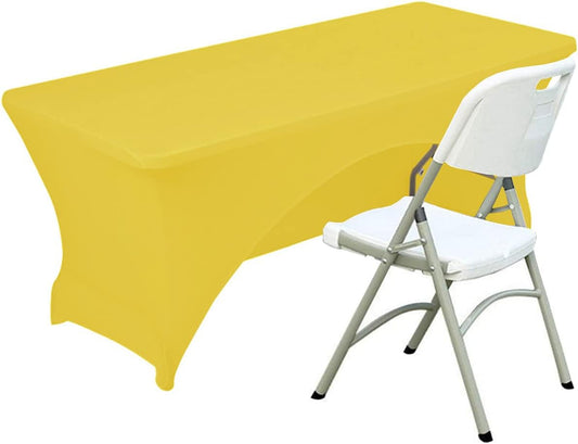 Spandex Table Cover 4 ft. Fitted Polyester Tablecloth Stretch Table Cover Table Topper Open Back - Yellow