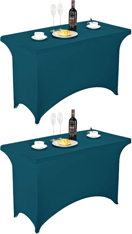 FORLIFE 2Pack Spandex Table Covers，Fitted Tablecloth for Rectangular Tables, Stretch Patio Table Covers, Universal Spandex Table Cover for Wedding, Banquet, Party (4ft, Peacock)