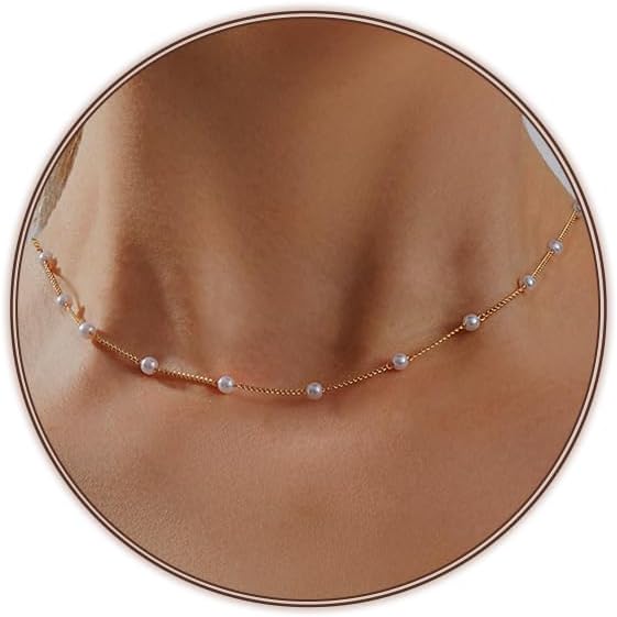 OGD Gold Pearl Necklaces Set for Women 14K Gold Plated Dainty Layered Pearl Cute Daisy Pearl Choker Gold Necklace Gifts for Women Gold Trendy Jewelry Gifts