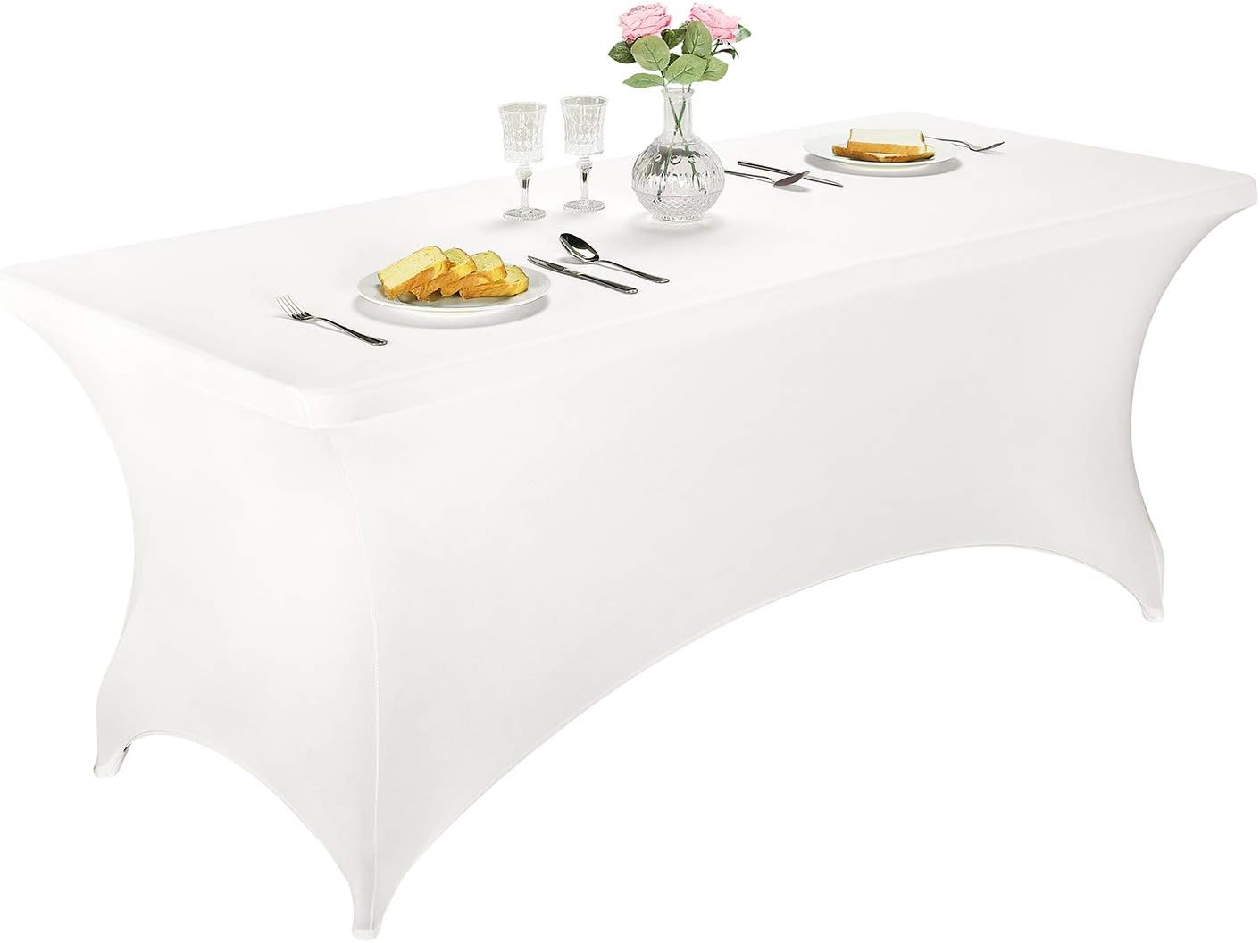 LZY Spandex Fitted Stretch Table Cover for 6 ft or 4ft or 8ft Folding Table, Rectangular Cocktail Tablecloth, Perfect for Party or Banquet (6FT White)